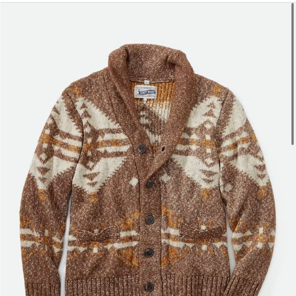 Schott Brothers Brown and Cream Southwestern Shawl Neck Cardigan from Huckberry